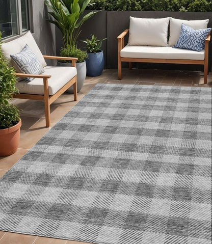 3' X 5' Gray And Charcoal Plaid Washable Indoor Outdoor Area Rug HomeRoots