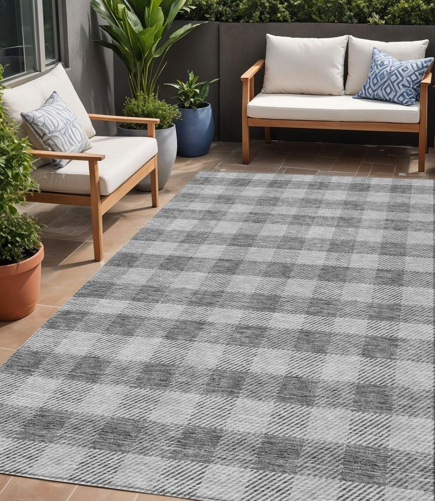 3' X 5' Gray And Charcoal Plaid Washable Indoor Outdoor Area Rug HomeRoots