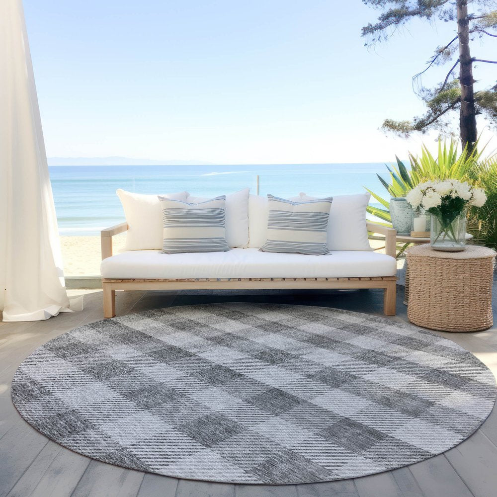 3' X 5' Gray And Charcoal Plaid Washable Indoor Outdoor Area Rug — view 38