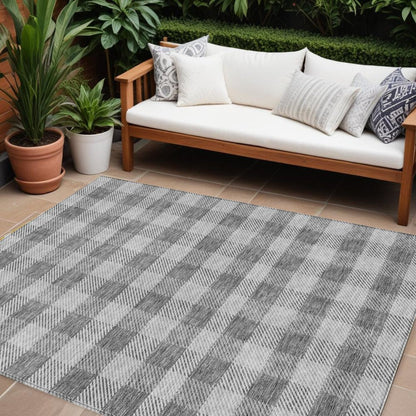 3' X 5' Gray And Charcoal Plaid Washable Indoor Outdoor Area Rug HomeRoots