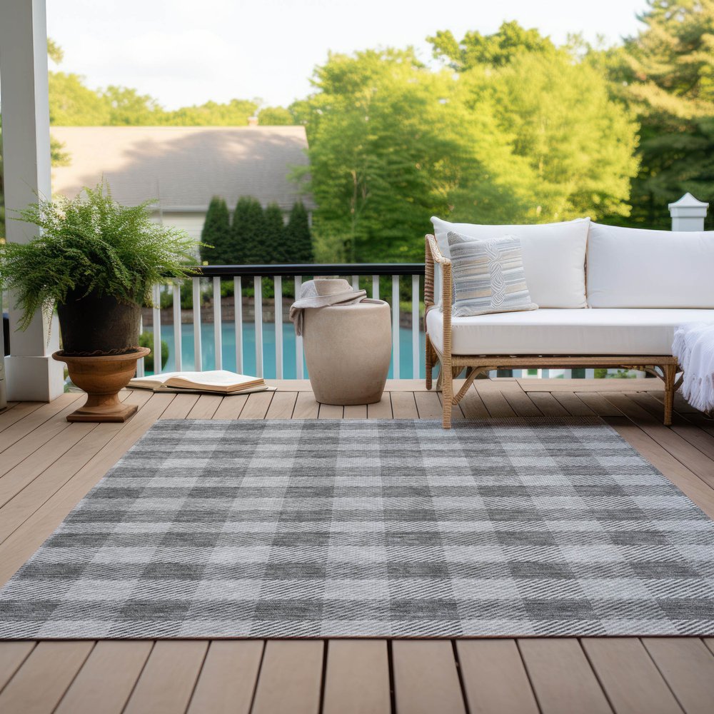 3' X 5' Gray And Charcoal Plaid Washable Indoor Outdoor Area Rug — view 50