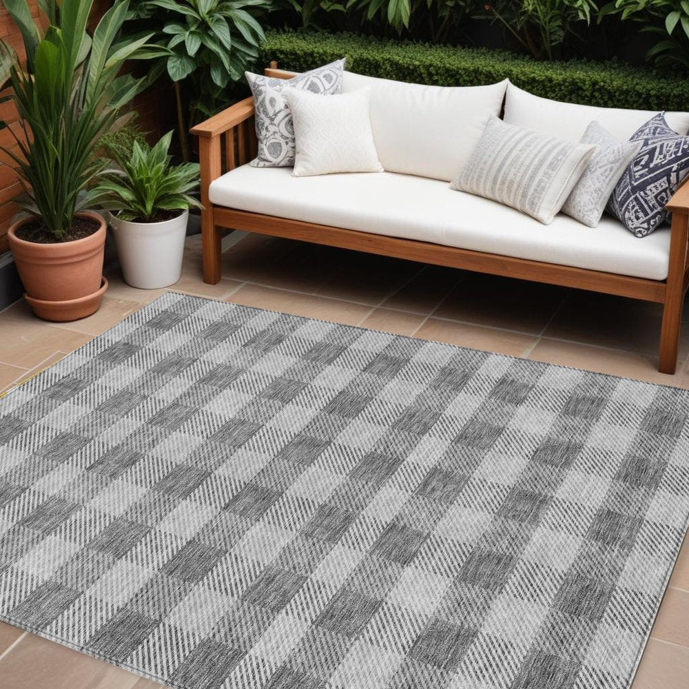 3' X 5' Gray And Charcoal Plaid Washable Indoor Outdoor Area Rug HomeRoots