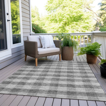 3' X 5' Gray And Charcoal Plaid Washable Indoor Outdoor Area Rug HomeRoots