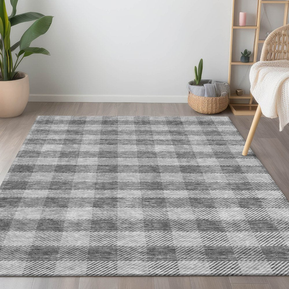 3' X 5' Gray And Charcoal Plaid Washable Indoor Outdoor Area Rug HomeRoots