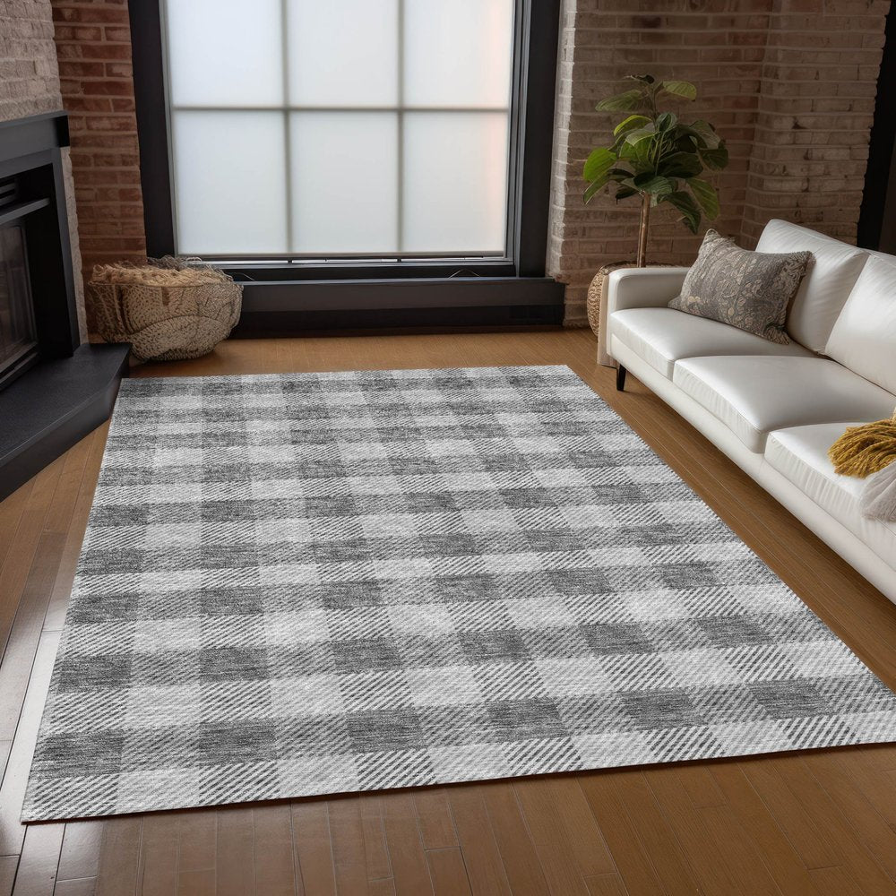 3' X 5' Gray And Charcoal Plaid Washable Indoor Outdoor Area Rug — view 61