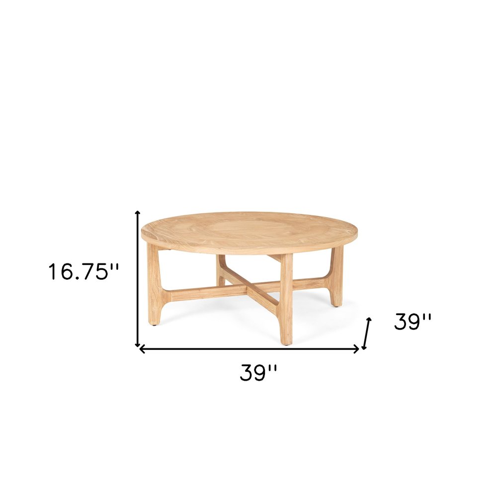 39" Natural and White Solid Wood Round Distressed Coffee Table HomeRoots