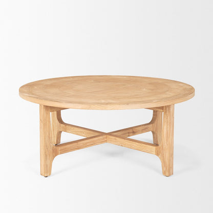39" Natural and White Solid Wood Round Distressed Coffee Table HomeRoots