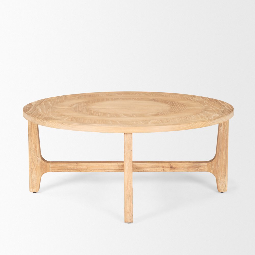 39" Natural and White Solid Wood Round Distressed Coffee Table HomeRoots