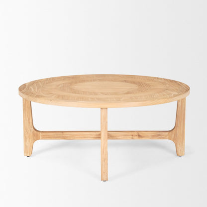 39" Natural and White Solid Wood Round Distressed Coffee Table HomeRoots