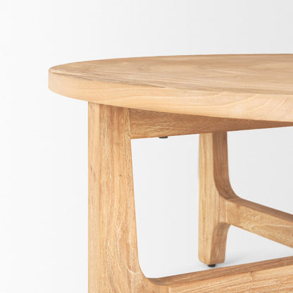 39" Natural and White Solid Wood Round Distressed Coffee Table