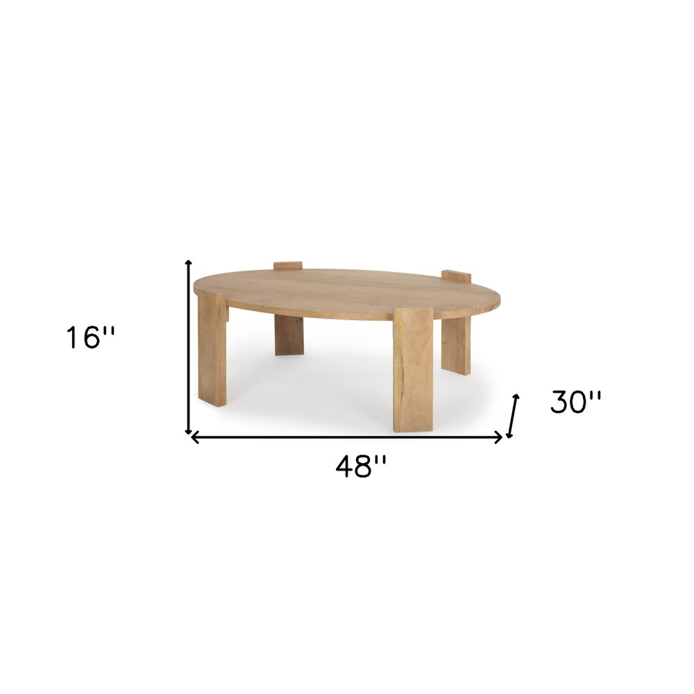 48" Natural Solid Wood Oval Coffee Table HomeRoots