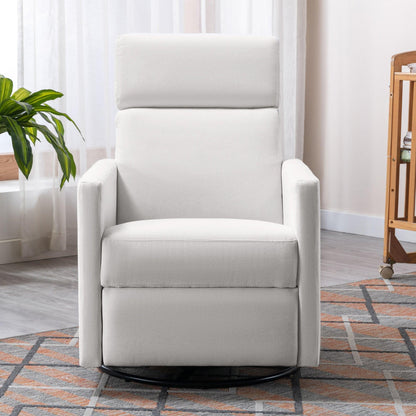 Modern Upholstered Rocker Nursery Chair Plush Seating Glider Swivel Recliner Chair Beige - FurniFindUSA