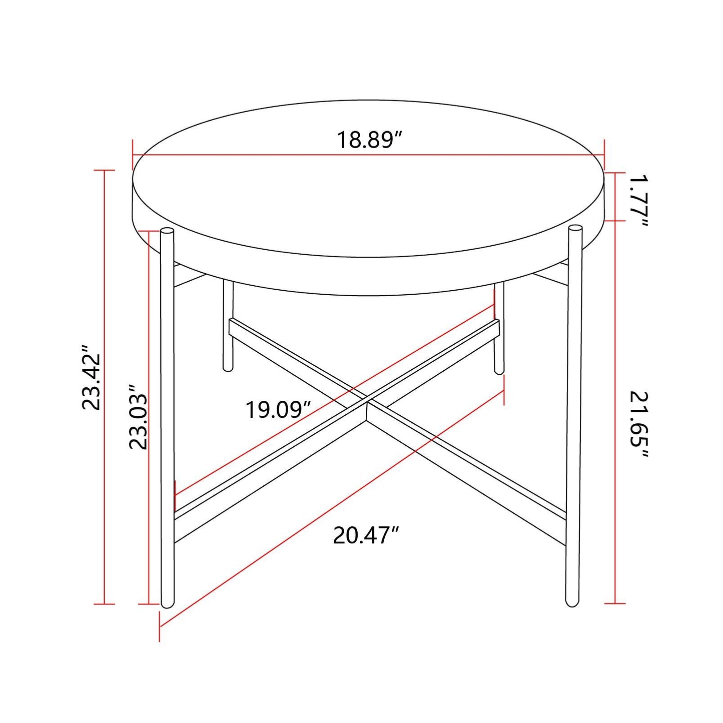 Modern Thread Design Round Coffee Table MDF Table Top with Cross Legs Metal Base(Set of 2 pcs ) - FurniFindUSA