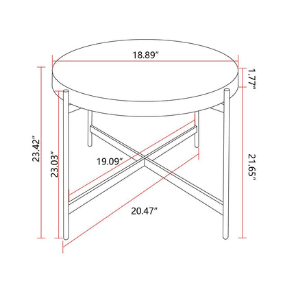 Modern Thread Design Round Coffee Table MDF Table Top with Cross Legs Metal Base(Set of 2 pcs ) - FurniFindUSA