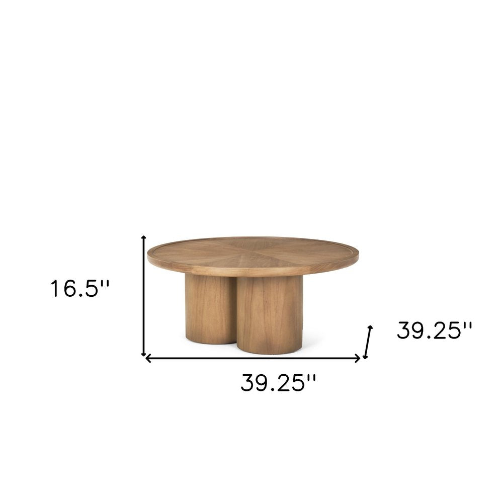 39" Natural Solid Wood Round Pedestal Coffee Table HomeRoots