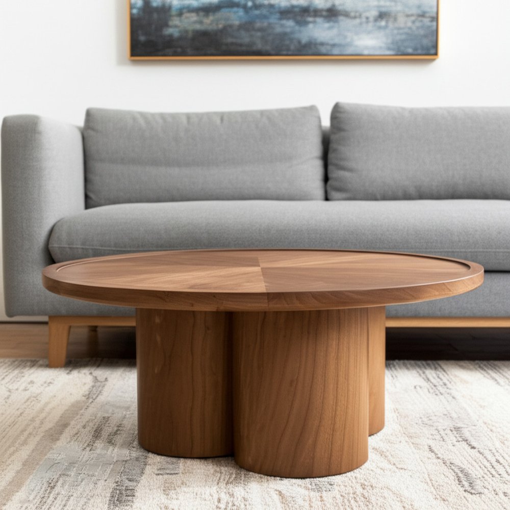 39" Natural Solid Wood Round Pedestal Coffee Table — view 12