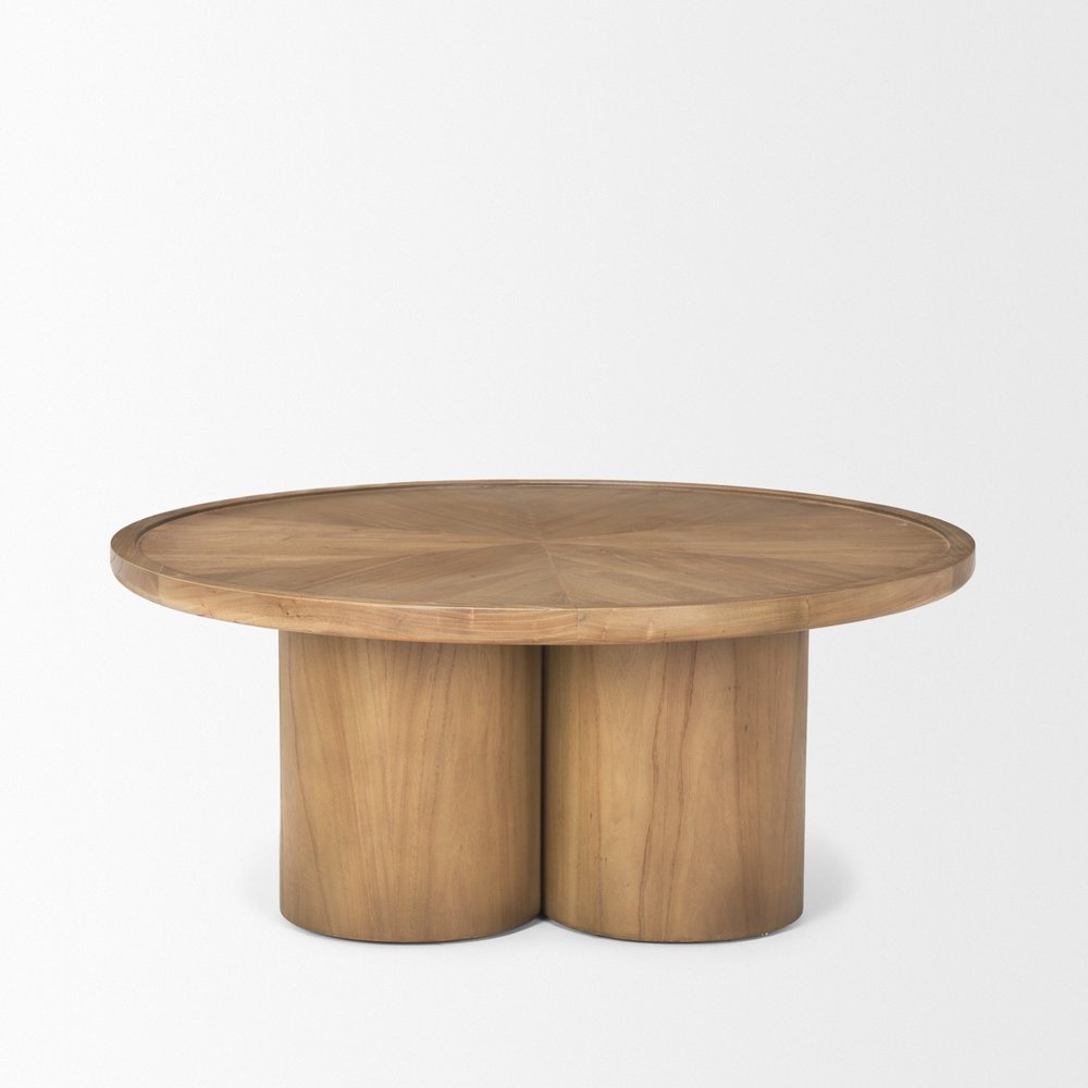 39" Natural Solid Wood Round Pedestal Coffee Table HomeRoots
