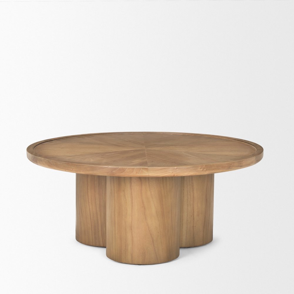 39" Natural Solid Wood Round Pedestal Coffee Table HomeRoots