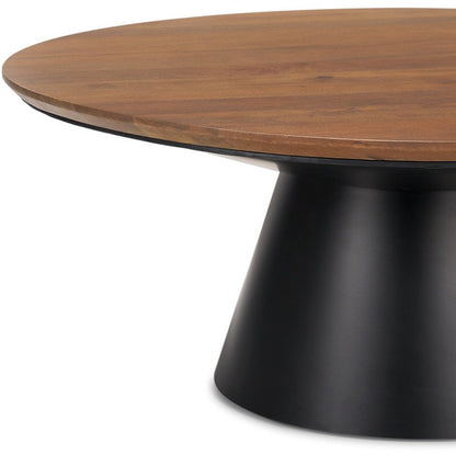40" Brown and Black Solid Wood and Iron Round Pedestal Coffee Table HomeRoots