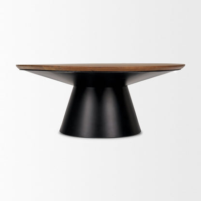 40" Brown and Black Solid Wood and Iron Round Pedestal Coffee Table HomeRoots