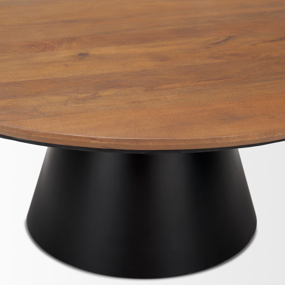 40" Brown and Black Solid Wood and Iron Round Pedestal Coffee Table HomeRoots