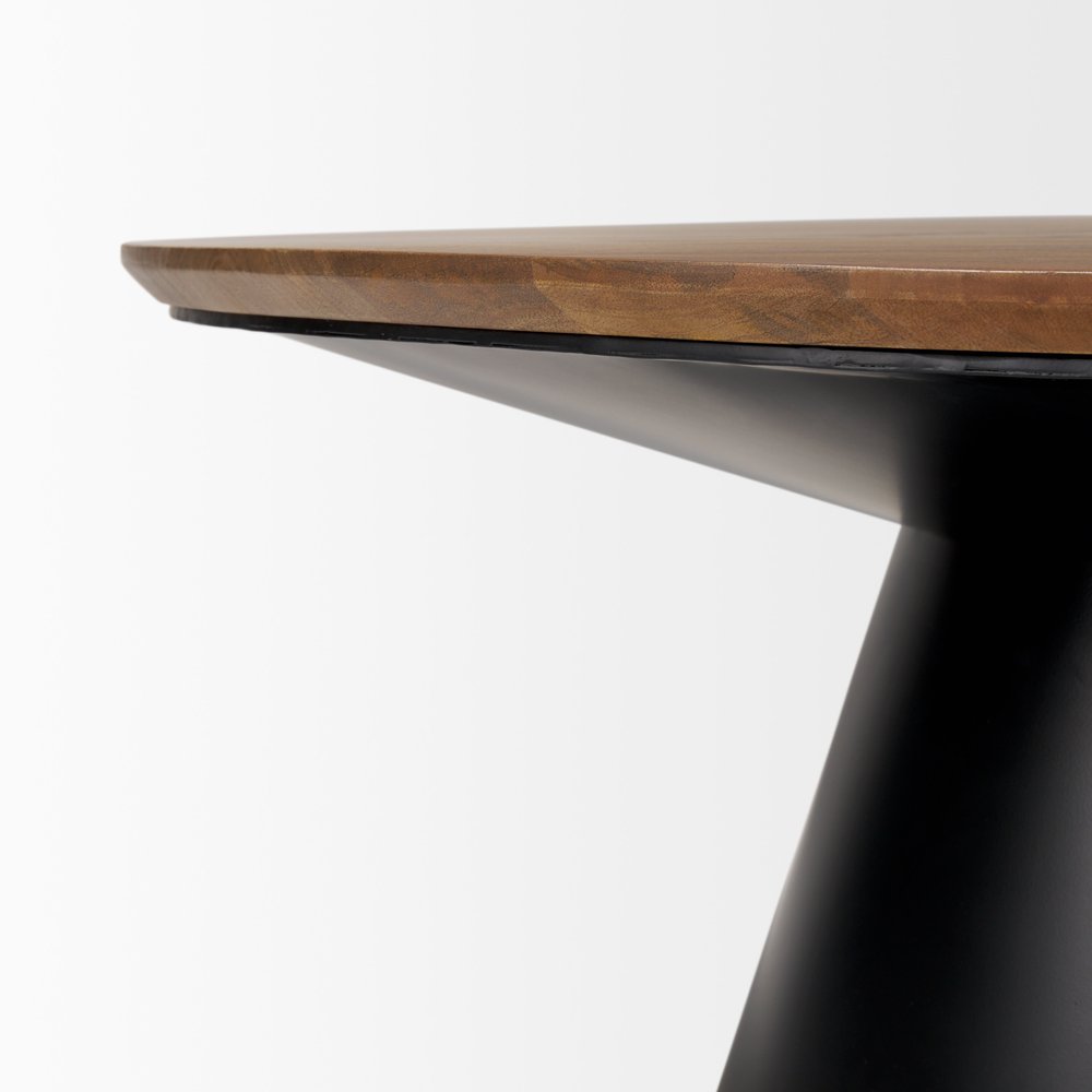 40" Brown and Black Solid Wood and Iron Round Pedestal Coffee Table HomeRoots