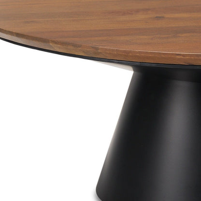 40" Brown and Black Solid Wood and Iron Round Pedestal Coffee Table HomeRoots