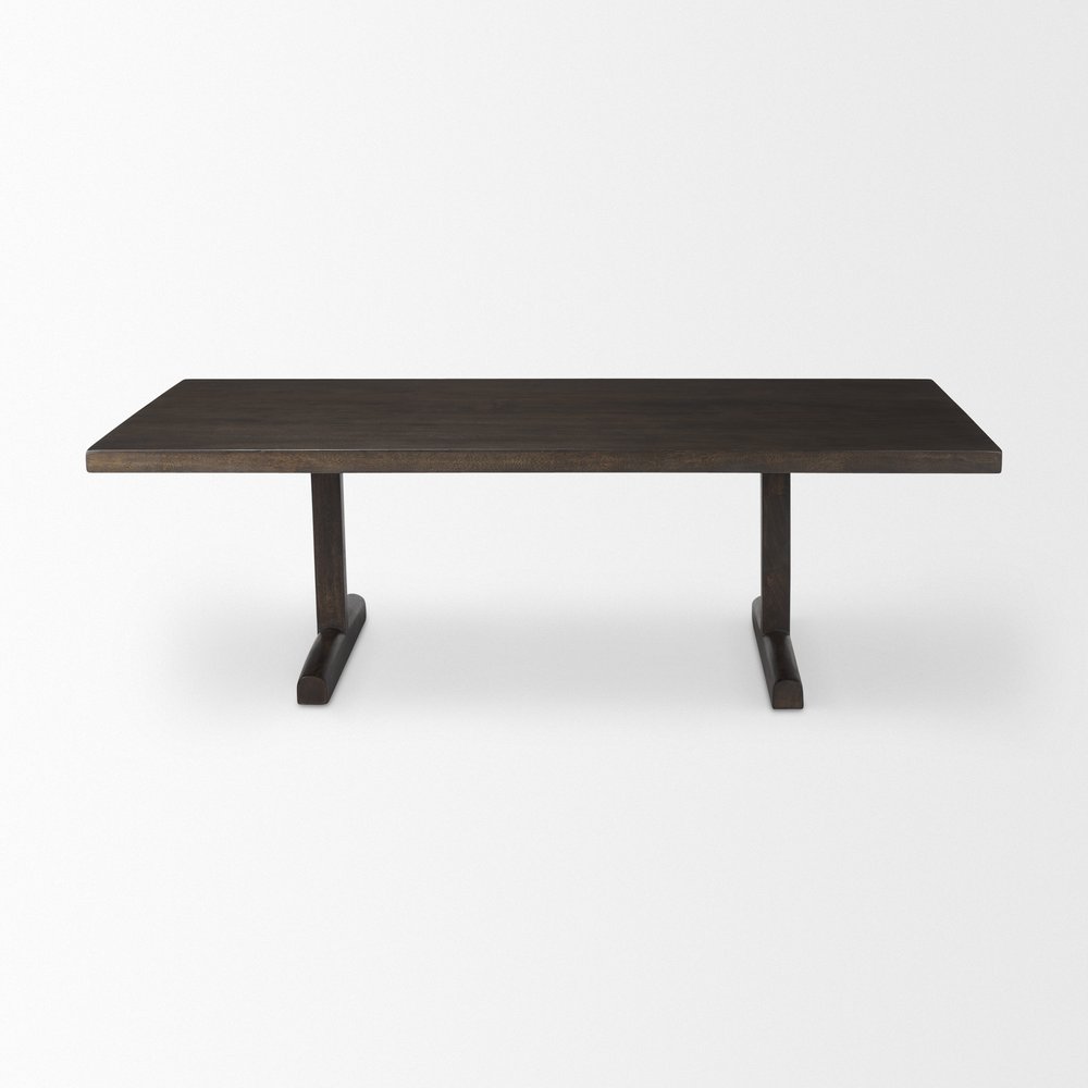 55" Dark Brown Solid Wood Double Pedestal Coffee Table HomeRoots