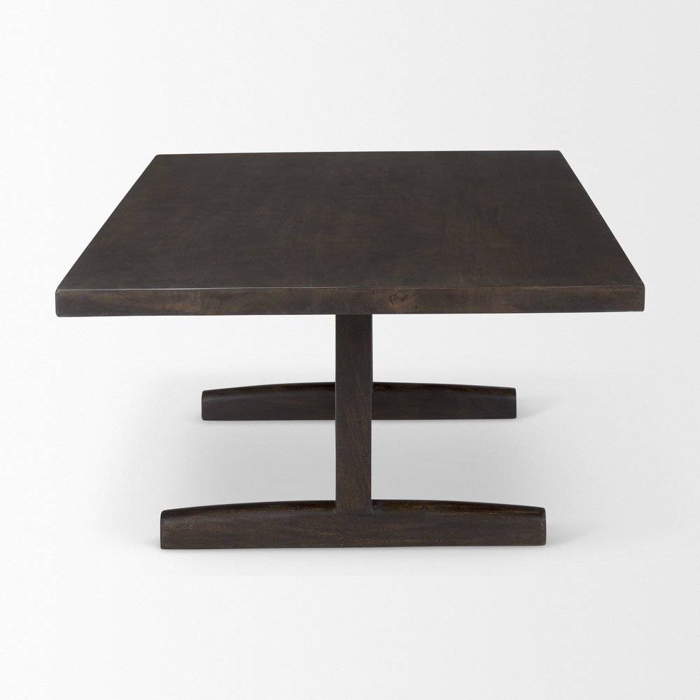 55" Dark Brown Solid Wood Double Pedestal Coffee Table HomeRoots