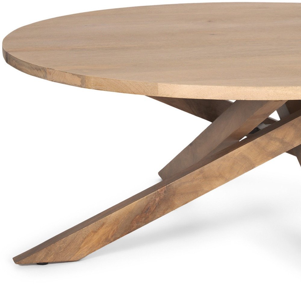 42" Natural Solid Wood Round Cross Legs Coffee Table — view 9
