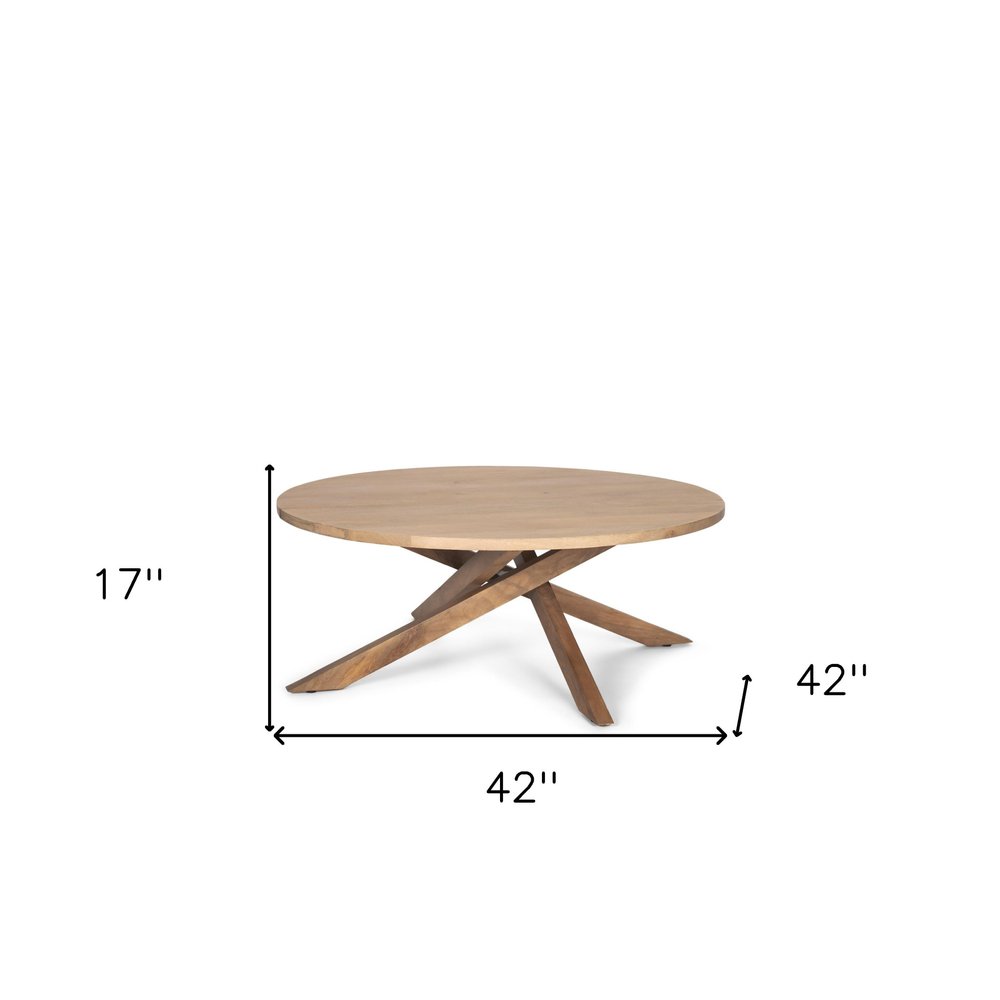 42" Natural Solid Wood Round Cross Legs Coffee Table HomeRoots