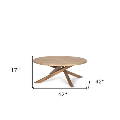 42" Natural Solid Wood Round Cross Legs Coffee Table HomeRoots