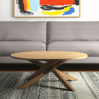 42" Natural Solid Wood Round Cross Legs Coffee Table HomeRoots