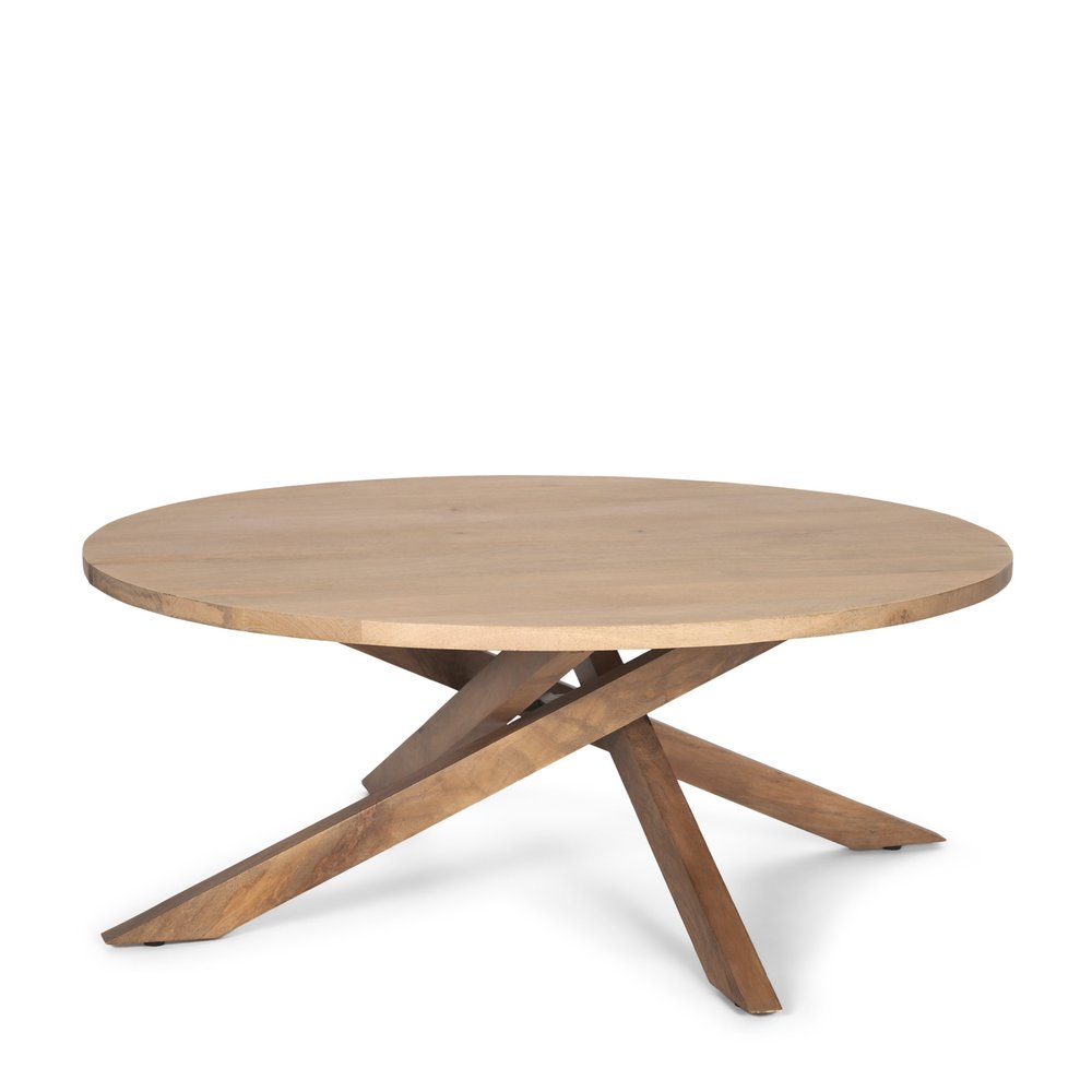 42" Natural Solid Wood Round Cross Legs Coffee Table HomeRoots