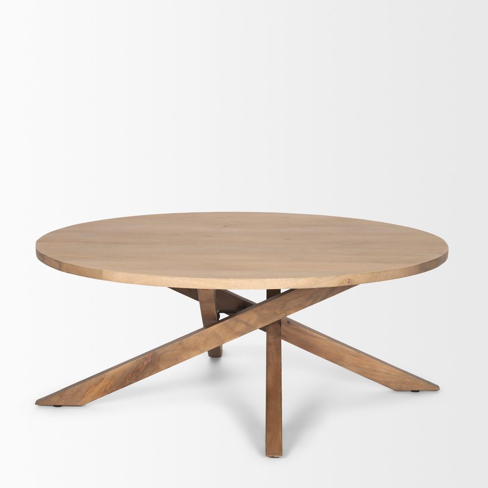 42" Natural Solid Wood Round Cross Legs Coffee Table HomeRoots