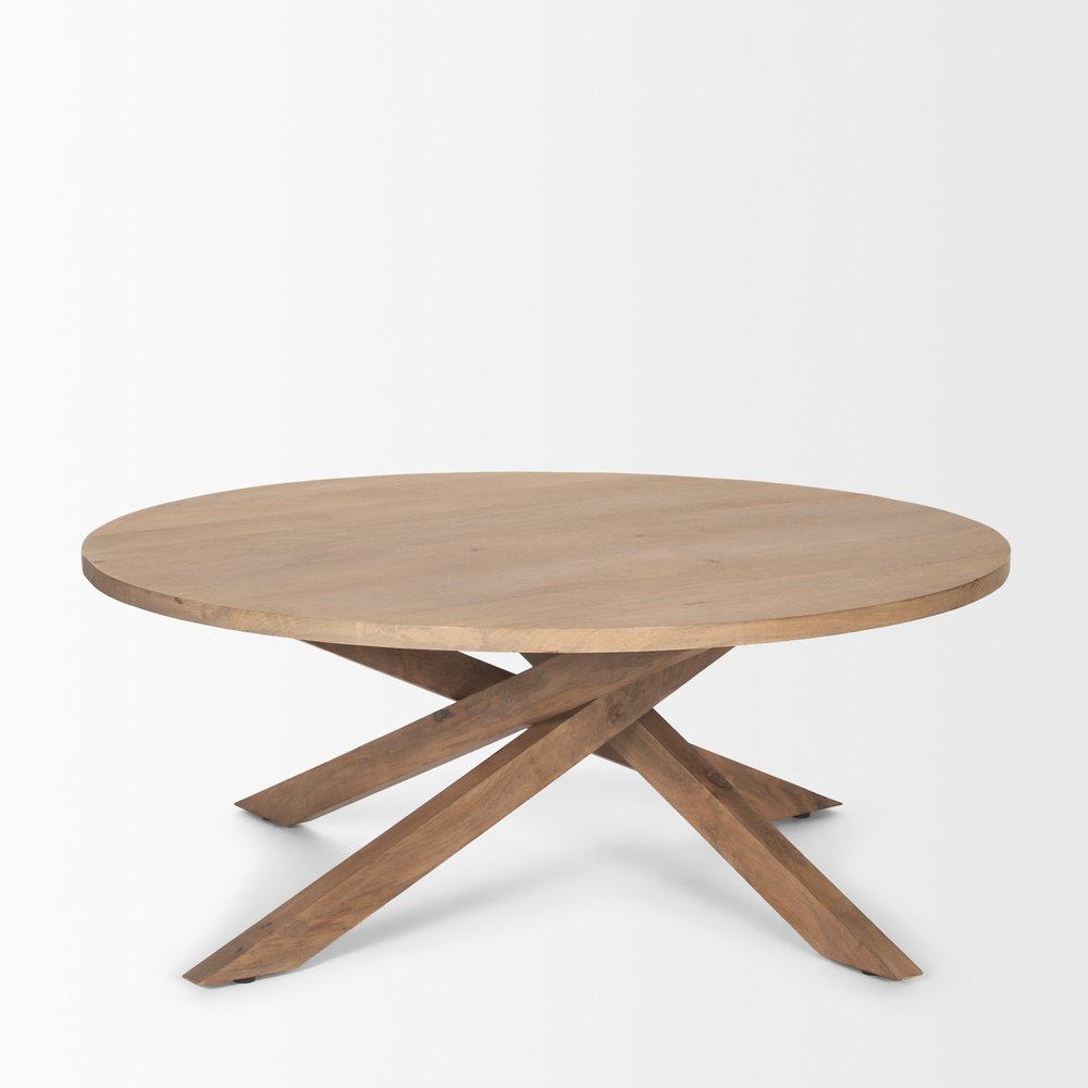 42" Natural Solid Wood Round Cross Legs Coffee Table HomeRoots
