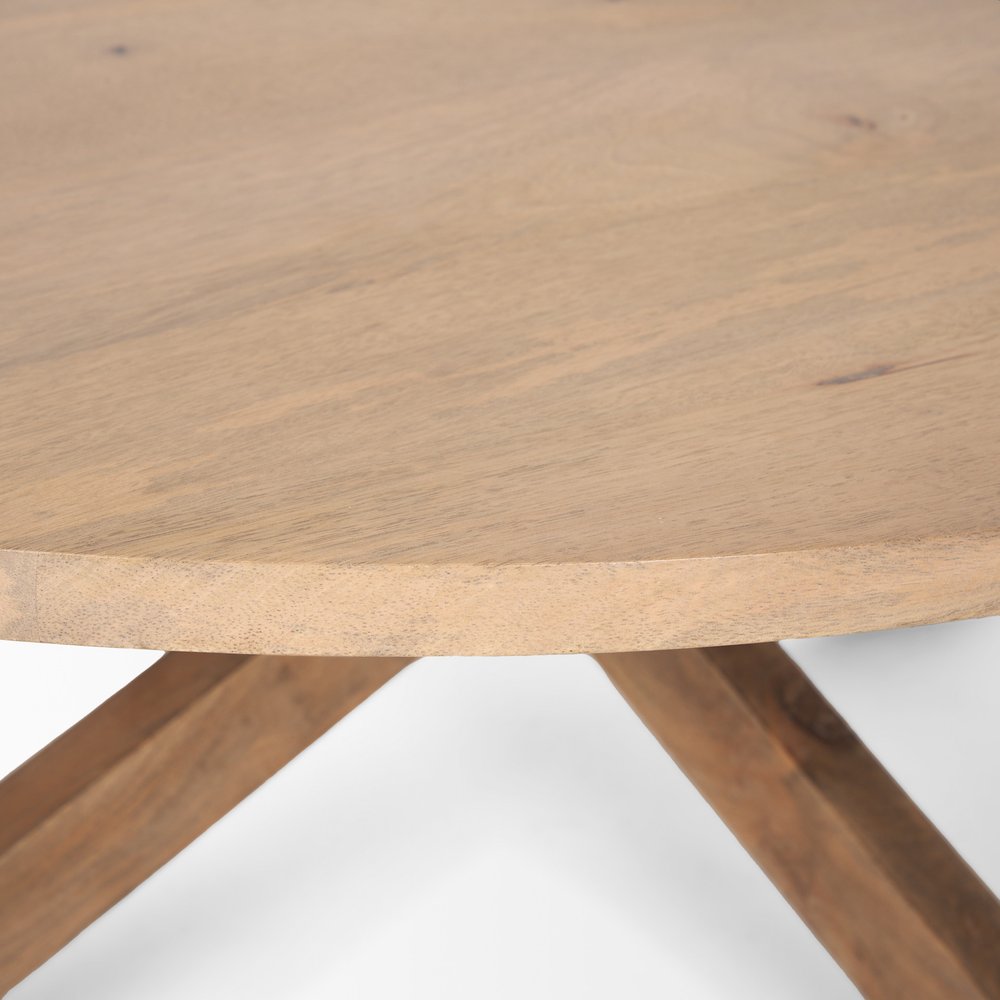 42" Natural Solid Wood Round Cross Legs Coffee Table — view 4
