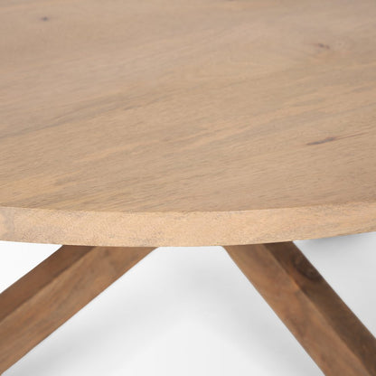 42" Natural Solid Wood Round Cross Legs Coffee Table HomeRoots