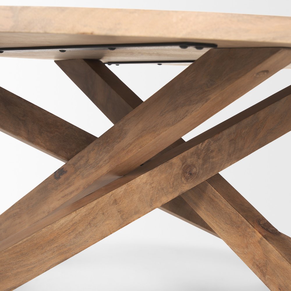 42" Natural Solid Wood Round Cross Legs Coffee Table HomeRoots