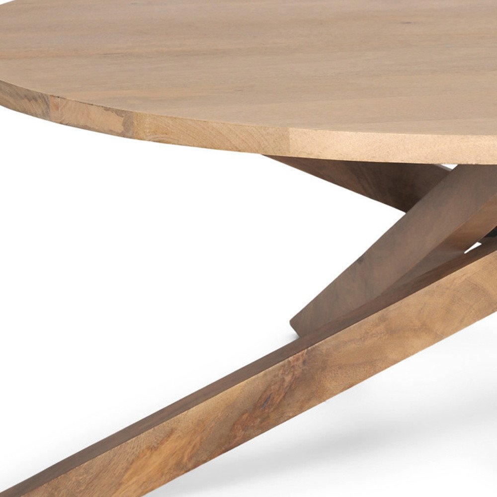 42" Natural Solid Wood Round Cross Legs Coffee Table HomeRoots