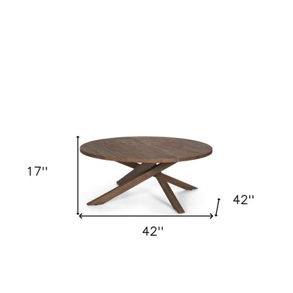 42" Brown Solid Wood Round Cross Legs Coffee Table HomeRoots