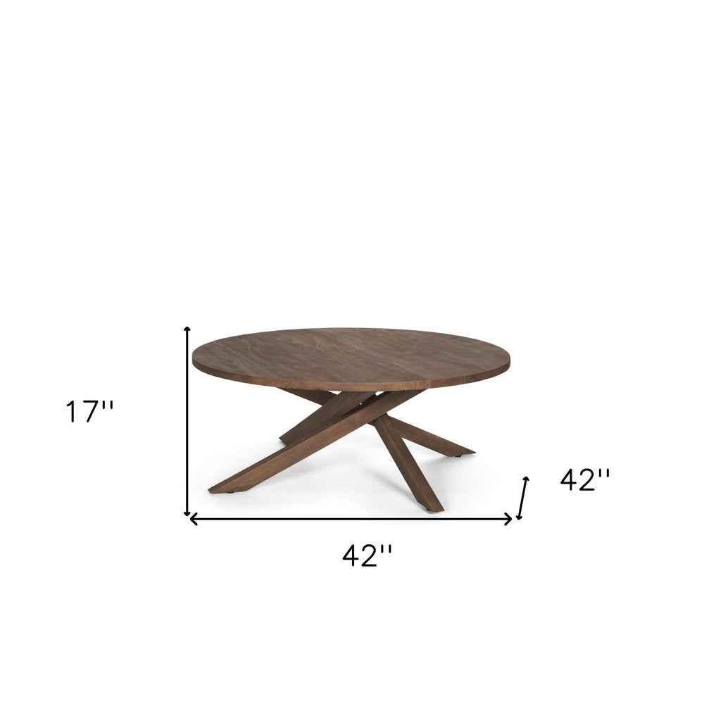 42" Brown Solid Wood Round Cross Legs Coffee Table HomeRoots