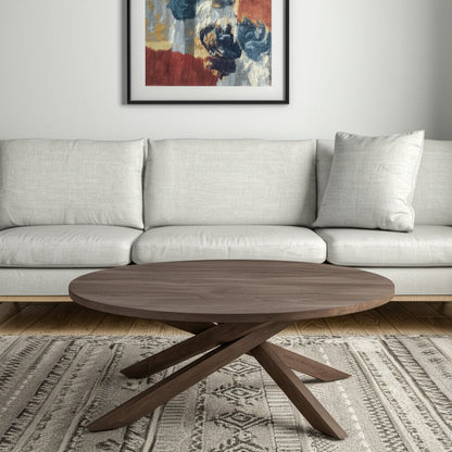 42" Brown Solid Wood Round Cross Legs Coffee Table HomeRoots