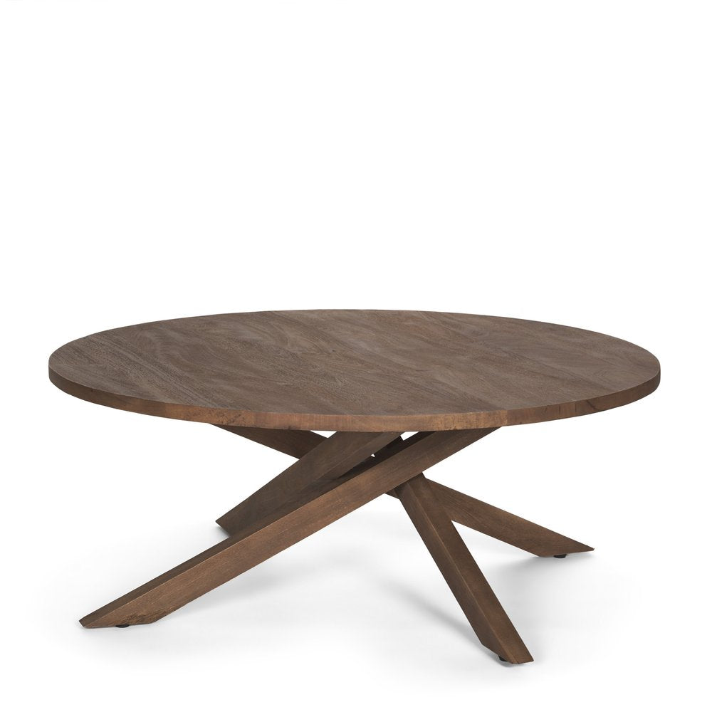 42" Brown Solid Wood Round Cross Legs Coffee Table HomeRoots