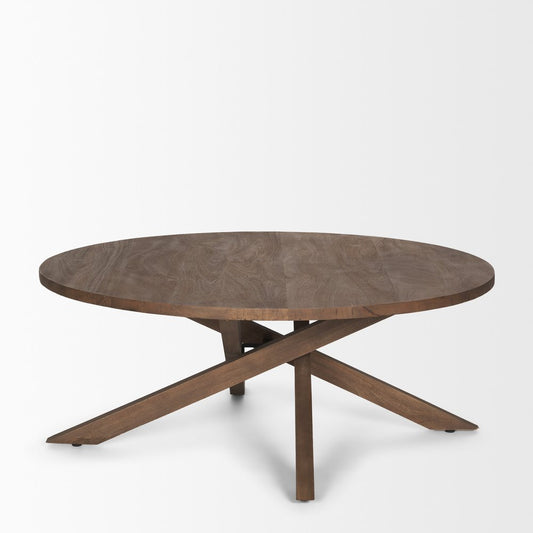 42" Brown Solid Wood Round Cross Legs Coffee Table HomeRoots
