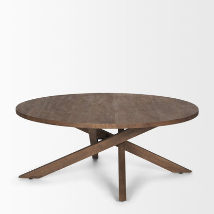 42" Brown Solid Wood Round Cross Legs Coffee Table HomeRoots