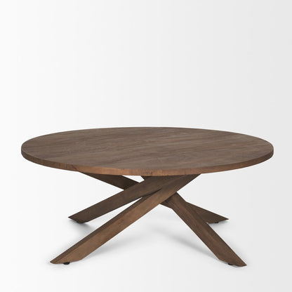 42" Brown Solid Wood Round Cross Legs Coffee Table HomeRoots