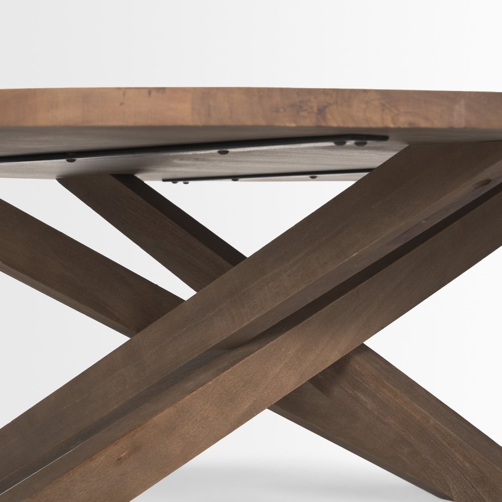 42" Brown Solid Wood Round Cross Legs Coffee Table HomeRoots