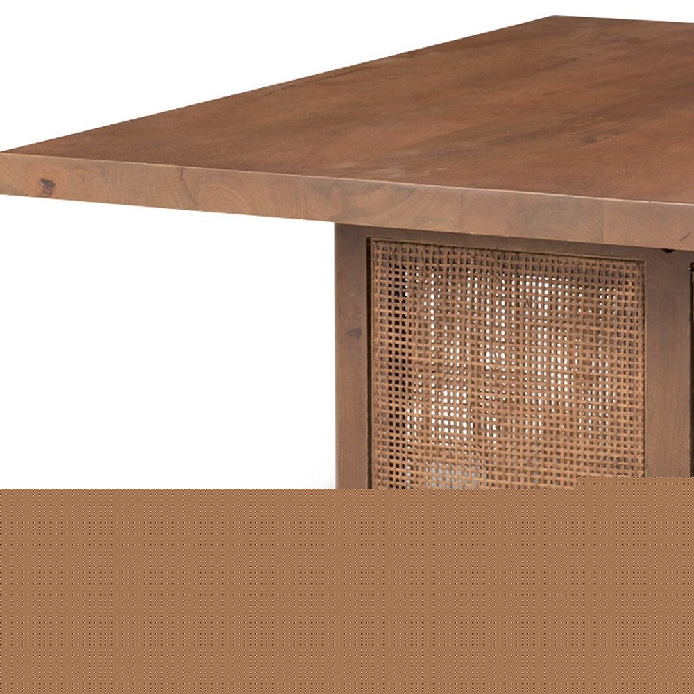42" Brown and Natural Solid Wood and Wicker Square Double Pedestal Coffee Table HomeRoots