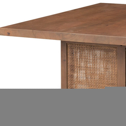 42" Brown and Natural Solid Wood and Wicker Square Double Pedestal Coffee Table HomeRoots